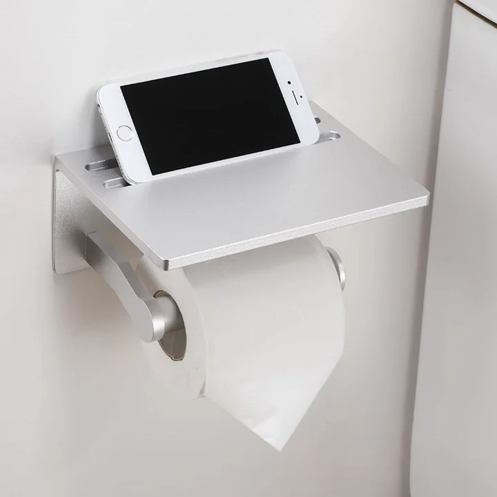 Wall Mount Self Adhesive Toilet Paper Holder With Phone Shelf Toilet