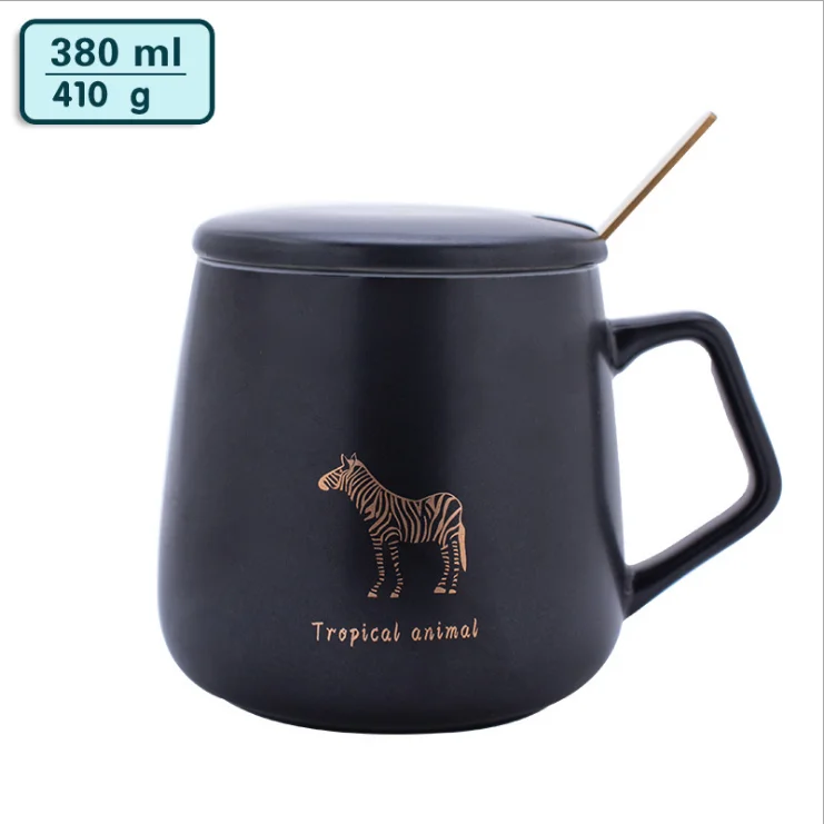 

2020 Lovely Black coffee Mug Animal Icon Ceramic Coffee Cup, Giraffe,toucan,flamingo,zebra