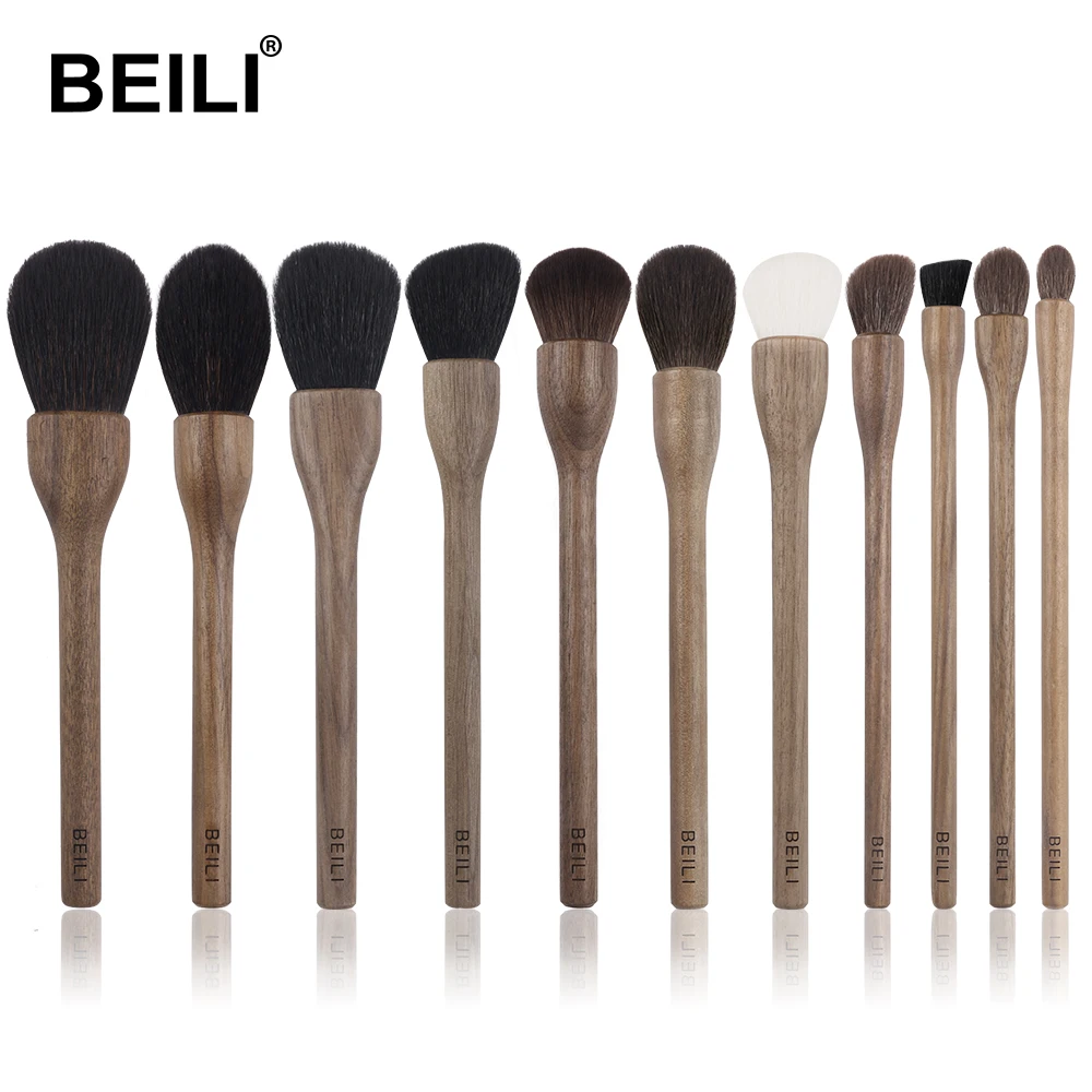 

BEILI Natural Walnut Wood 7pcs Make up Brushes High Quality Natural Goat Weasel Hair Professional Make up Brush Set, Natural wood