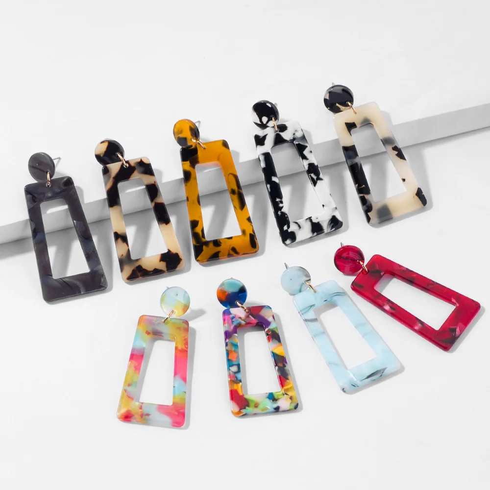 

Boho Geometric Statement Earrings Fashion Jewelry Colorful Mix Color Leopard Printed Acrylic Drop Earrings for Women, Picture