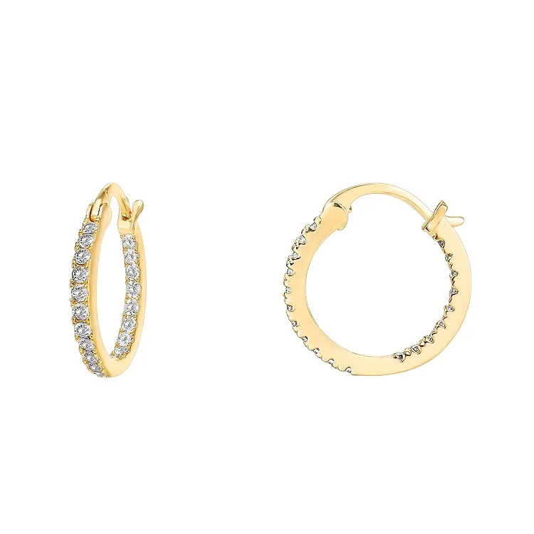 

14K Gold Plated 925 Sterling Silver Post Cubic Zirconia Hoop Earrings