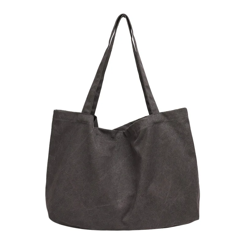 

Japanese Heavy-Duty Women's Canvas Vintage Shoulder Bag Hobo Daily Purse Large Tote Top Handle Shopper Handbag, Gray