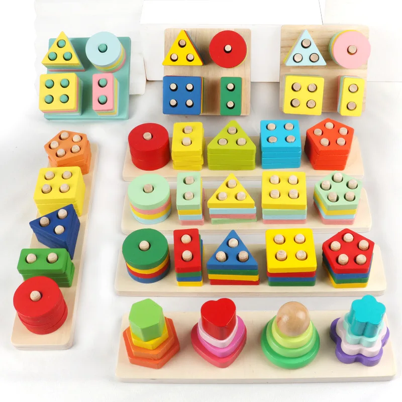 

Montessori Color and Shape Recognition Wooden Educational Geometric Sorting and Stacking Toy Wooden Shape Sorter Stacker