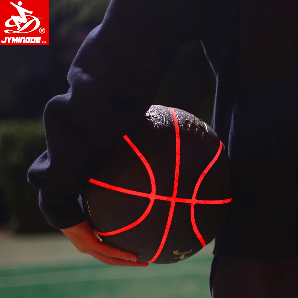 

Custom laminated hygroscopic PU leather black light up LED basketball ball glow in the dark, Customize color