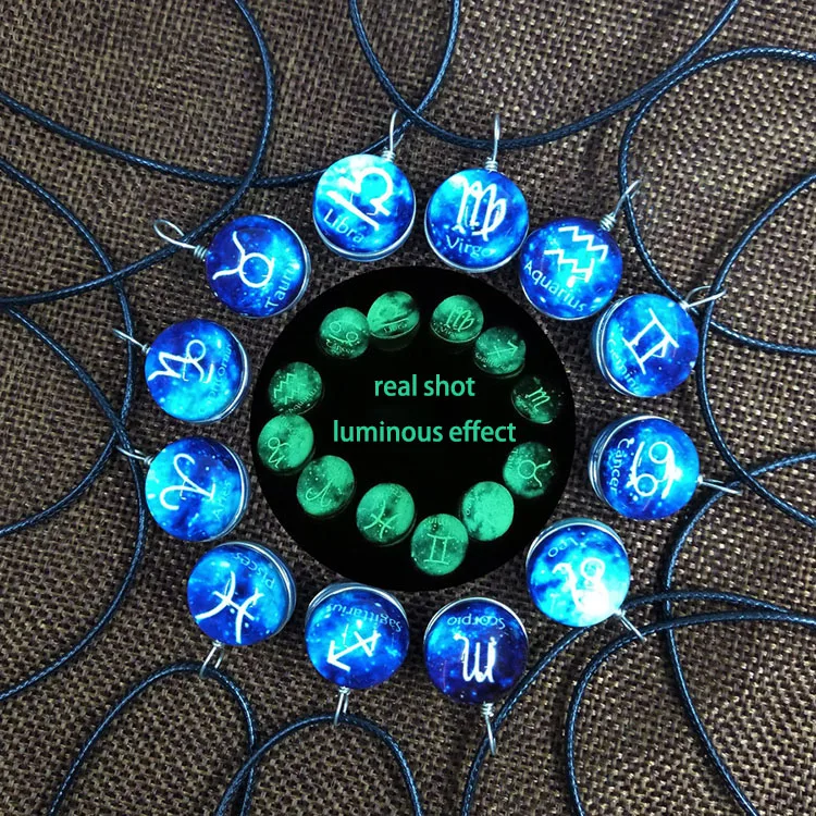 

G1359 12 Zodiac Sign Pendant luminous glow in the dark jewelry Astrology Horoscope Glow In The Dark Necklace