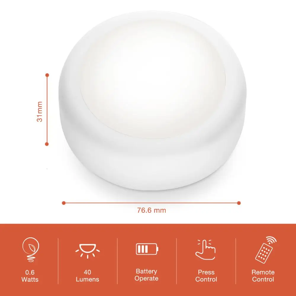 
New Big Round Shape Wireless Battery Powered Dimmable Kitchen Under Cabinet Lighting Led Cabinet Light With Remote Control 