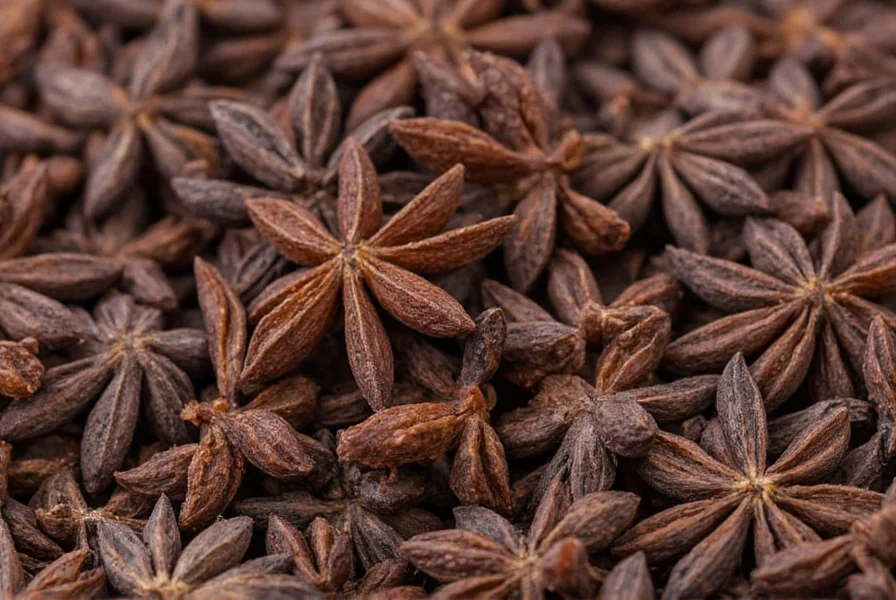 Whole star anise pods next to ground star anise showing visual difference