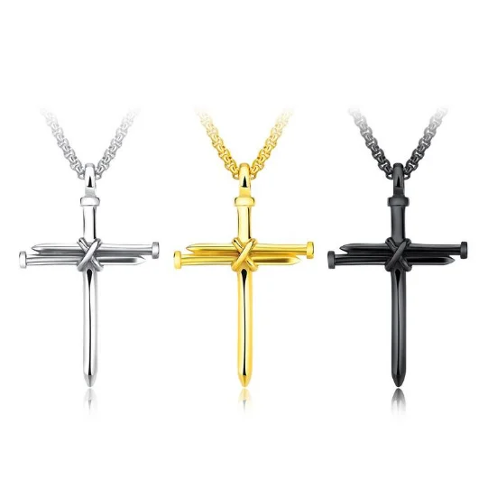 

Titanium Steel Casting Steel Nail Cross Men's Pendant Personality 22 Inches Necklace Chain Men's Hip Hop Gold Necklace Jewelry