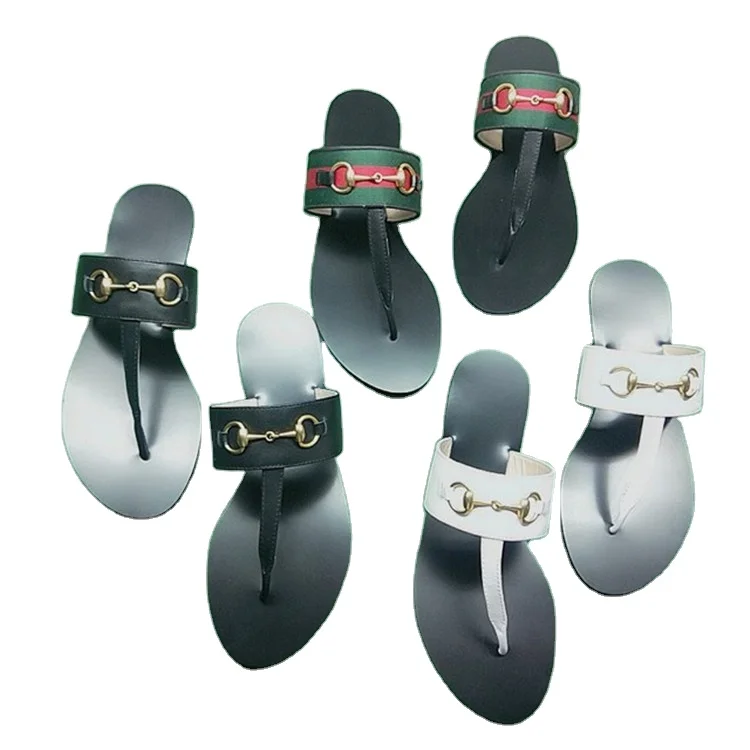 

Fashion letter GG slippers designer summer flat flip flops metal horsebit beach sandals for Women outer wear beach luxury shoes, Black