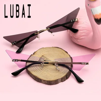 

2021New triangle metal rimless fashionable iron cat eye sunglasses for women female, 7 colors