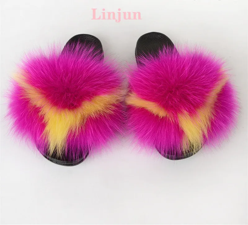 

Factory wholesale 2021 new fashion indoor and outdoor sandals real fox fur slippers, children fur slippers, Customized color