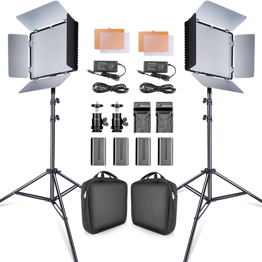 

2set 600pcs Studio Camera Photo Light 3200K/5500K CRI93 Led Video Light kit with 2m Tripod and NP-F550 batteries youtube