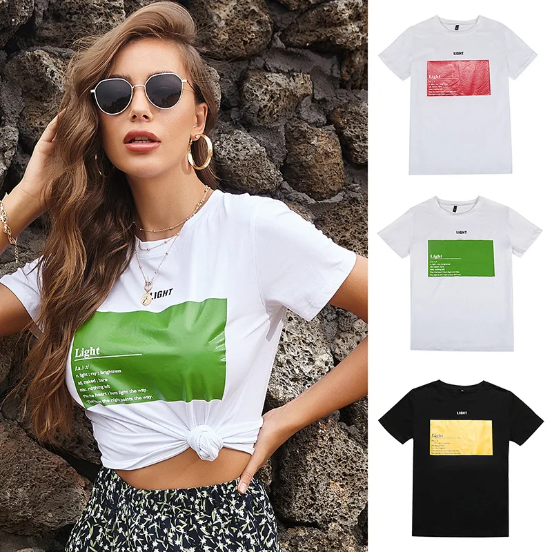

Springway 2021 Summer New Fashion Short Sleeved Girls' T-shirt Casual O-neck Letter Printed Cotton T-shirt Woman OEM, Yellow,green,red