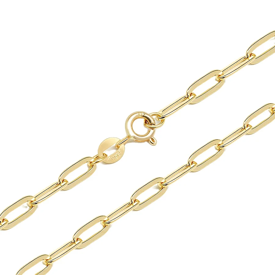 

Hot Selling Fine Au585 Real Gold Necklace Solid Pure oro 14K Gold Chain Jewelry Wholesale Paper Clip Chain Necklace