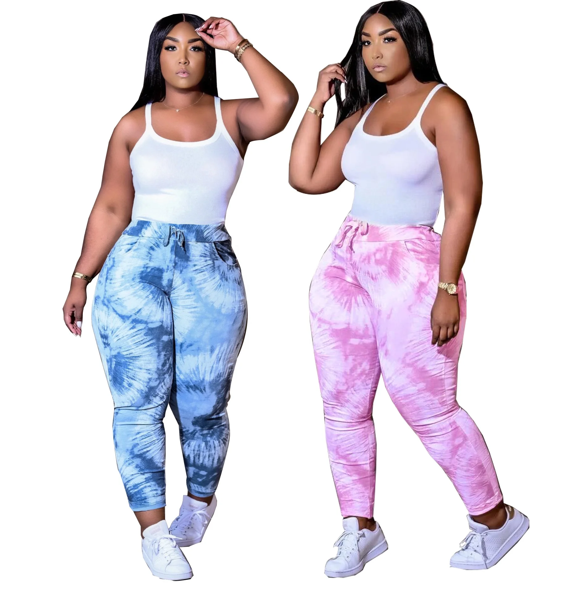 

2021 Spring Summer New Fashion Skinny Tie Dye Printed Pants Street Style Casual Women Pants