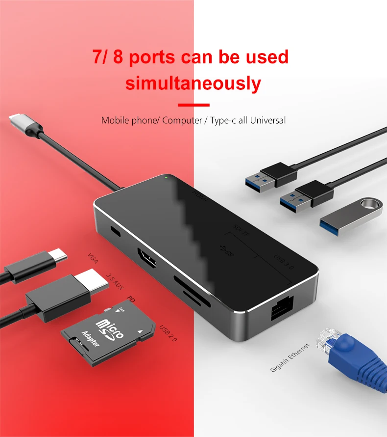 2019 New Design USB Hub Type C 7 in 1USB Adapter For MacBook Air