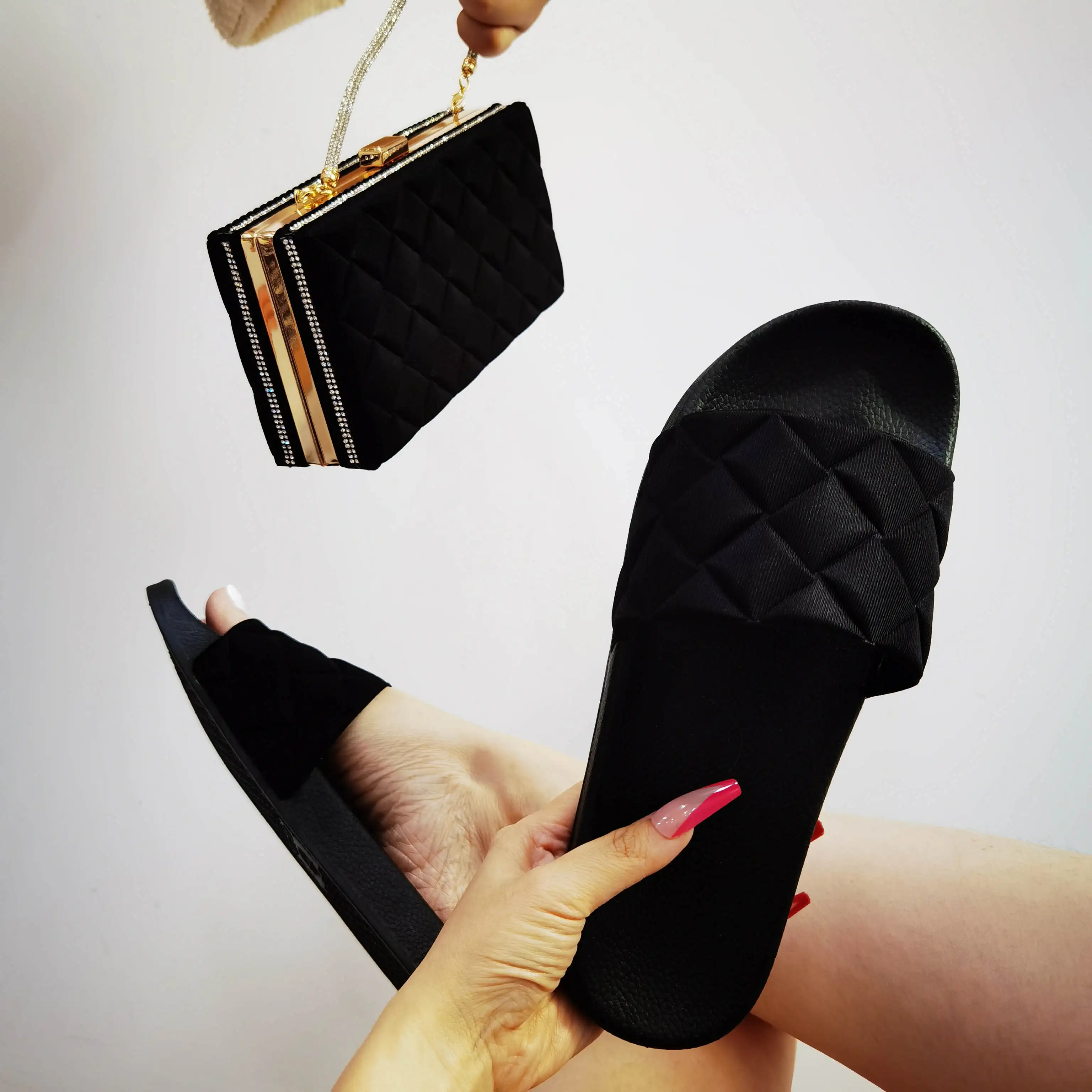 

Factory supply 2021women sandals matching bags set candy color slipper for girls, 7 color