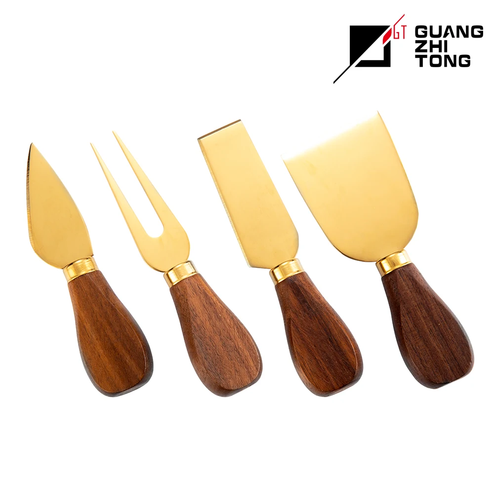 Best Sellers 4 Pcs Black Walnut Wood Handle Cheese Knife Set With Pvd Coating Buy Cheese Knife