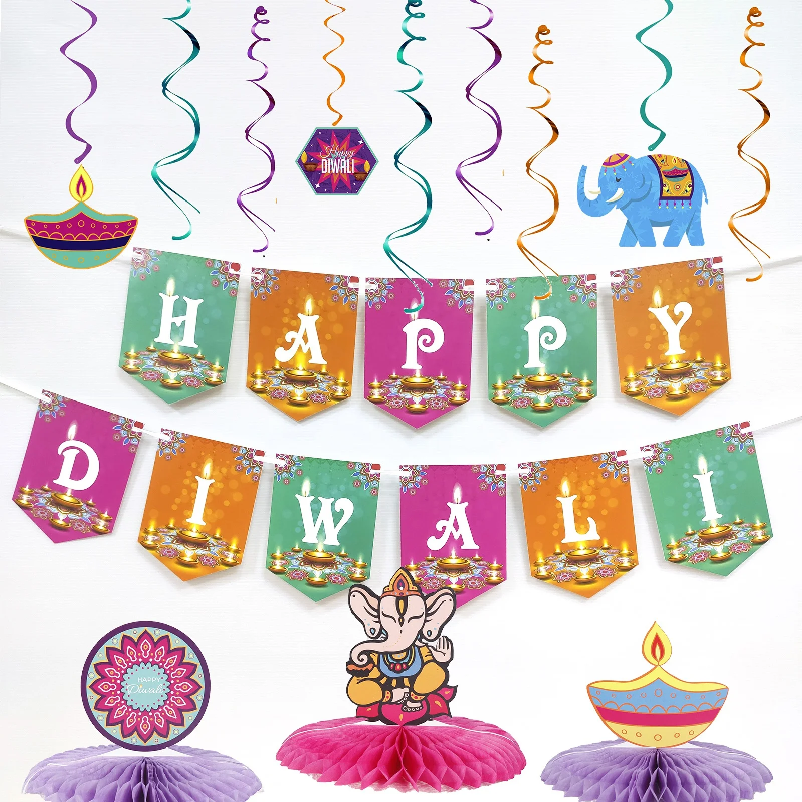 

Diwali Party Decoration Supplies Festival of Lights Party Bunting Banner Hanging garland Happy Diwali Banner
