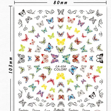 

CA054-674 Butterfly Nail Art Decals 3D Cartoon Flower Manicure Applique Nail Stickers for Nail Decoration, As picture