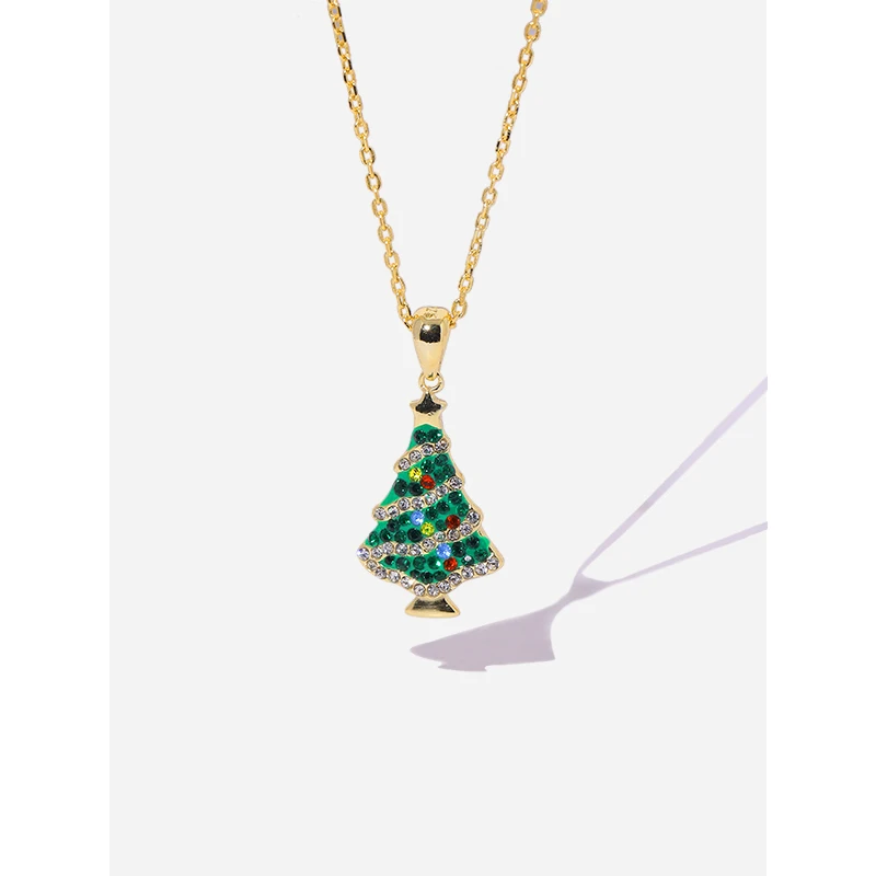 

Damila Newest design Christmas Jewelry Gift 925 Silver Gold Plated Dainty Shiny cz Diamond Christmas Tree Pendant Necklace