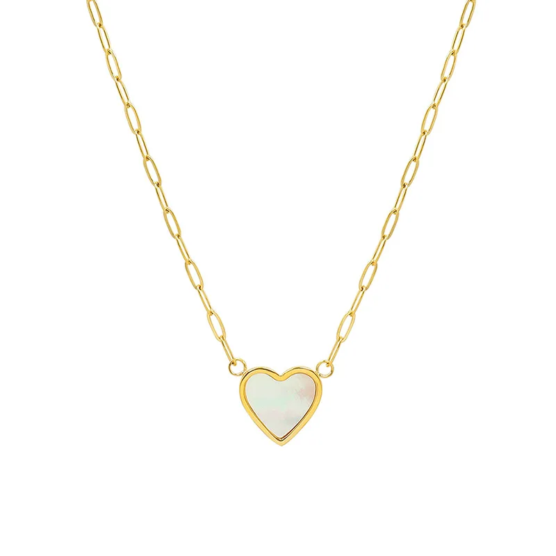 

Dr. Jewelry 2022 New French Light Luxury Design 18K Gold Plated Titanium Steel White Shell Heart Necklace For Women Jewelry, Picture shows