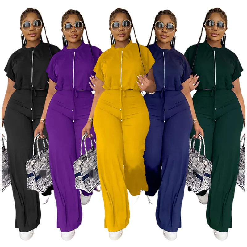 

YQY10163 Custom Tracksuit Drawstring Short Top High Waist Split Pants Summer Jogging Suits Two Piece Set Tracksuits For Women