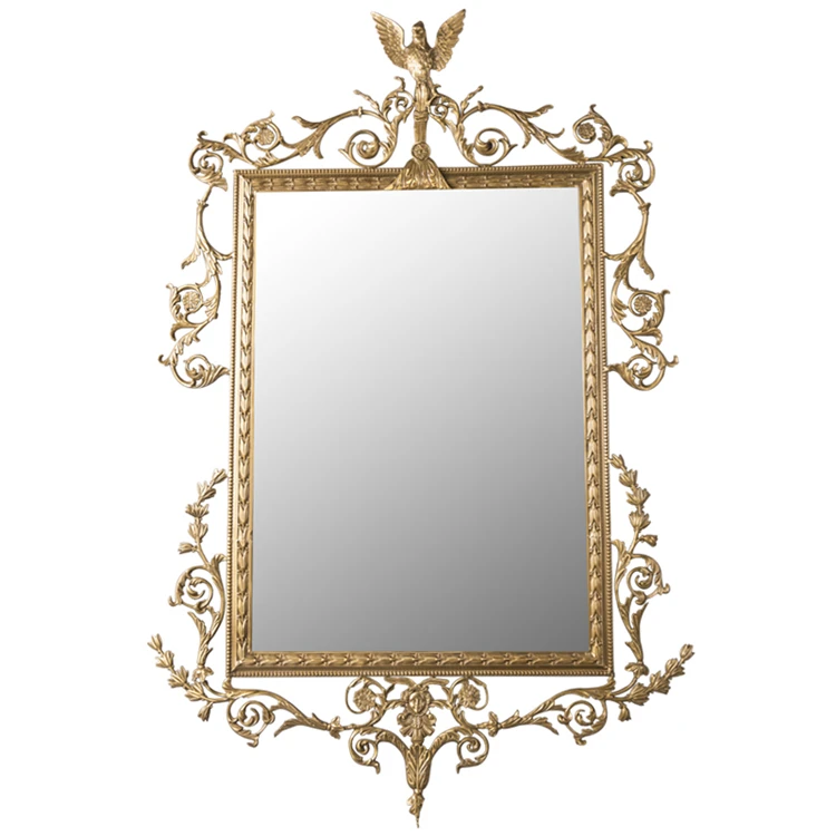 

European French Baroque style Luxury Copper decorative wall mirror handmade brass mirror, As picture