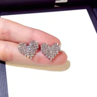 

Sparkling Rhinestone 925 Sterling Silver Heart Stud Earrings Hypoallergenic Small Crystal Heart Shape Earrings