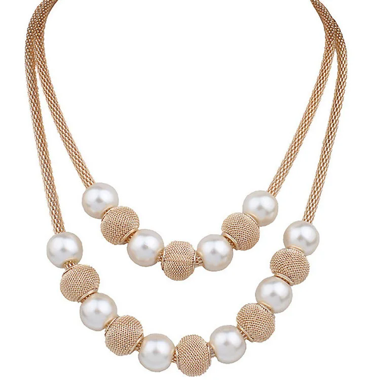 

Fashion layers pearl jewelry necklace simple design gold long chain pearl necklace