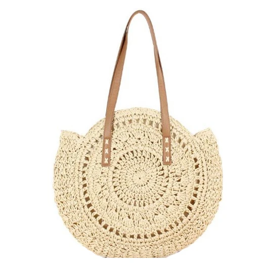

2021 New Round Straw Rattan Woven Wicker Simp Crossbody Shoulder Bag For Women
