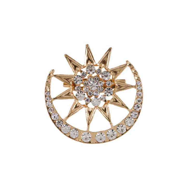 

Shiny Rhinestone Star Moon Brooch Hollow Alloy Women's Brooch, Gold/platinum