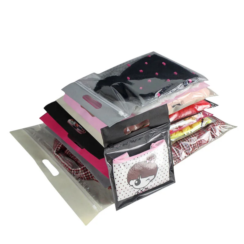 

BG139 Wholesale Custom Printed Transparent Clothing Packaging Bag Non Woven Zipper Environmental Protection Storage CPP Bag