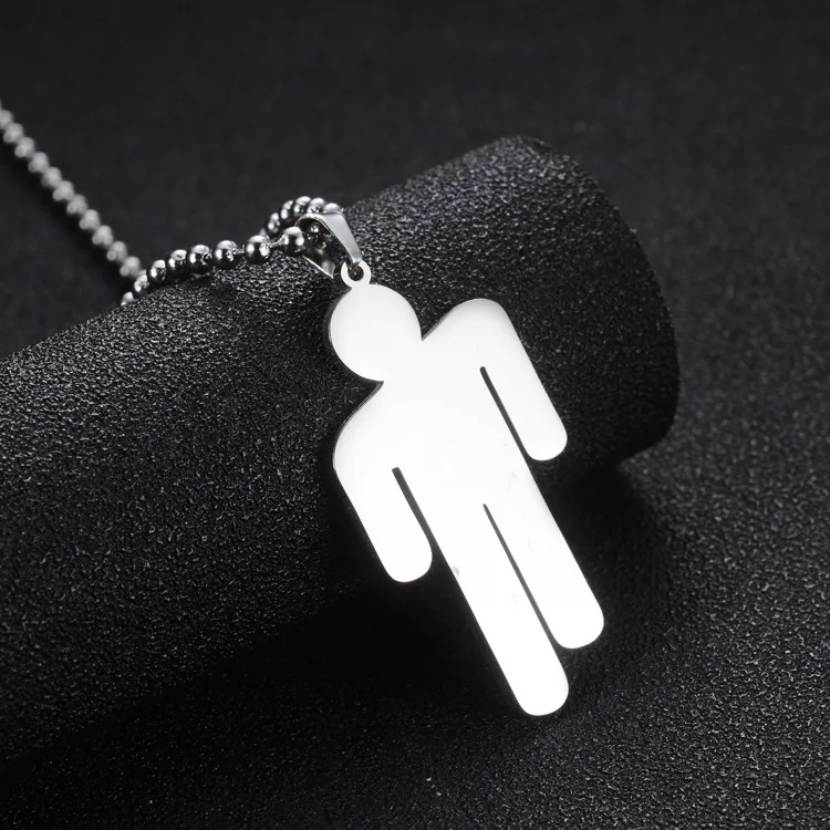 

Popular Rapper Billie Eilish Pendant Necklace Round Beads Chain Stainless Steel Necklace Personalized Fans Gifts, Silver