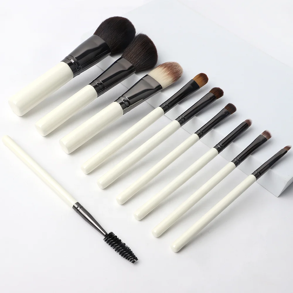 

Best Seller Soft Travel Natural Wood Facial Drop Shipping Makeup Tools Custom Flat Mini 10 Pcs White Good Quality Makeup Brushes