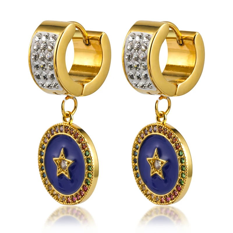 

Fashionable Dangle Clip on Earrings with Zircon Rhinestone Star Badge Shape