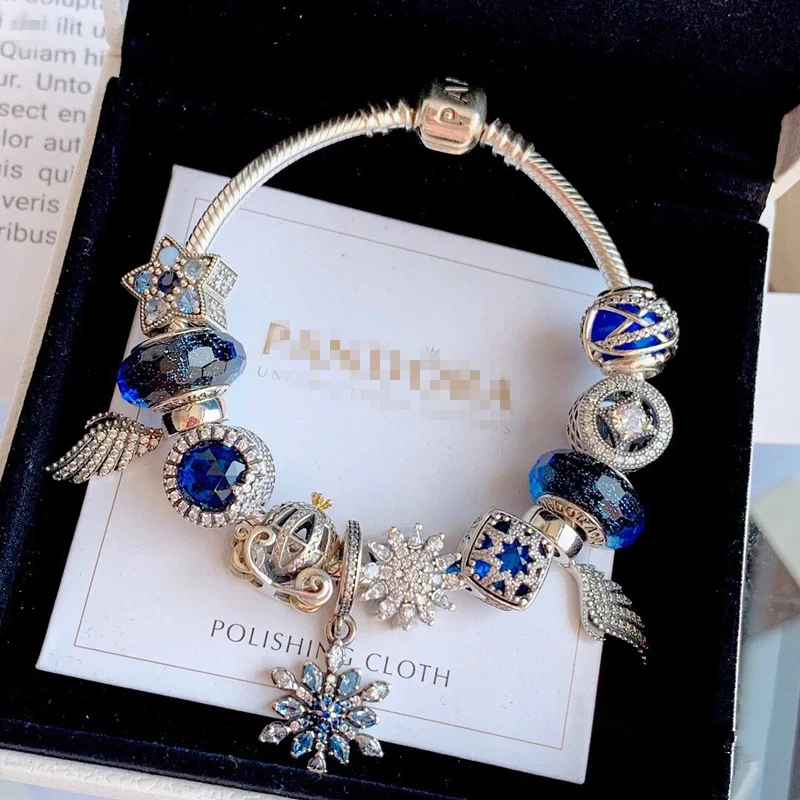 

Wholesale S925 String beads DIY Bracelet charms Blue series Gift for charms Pandora Bracelet, Silver color