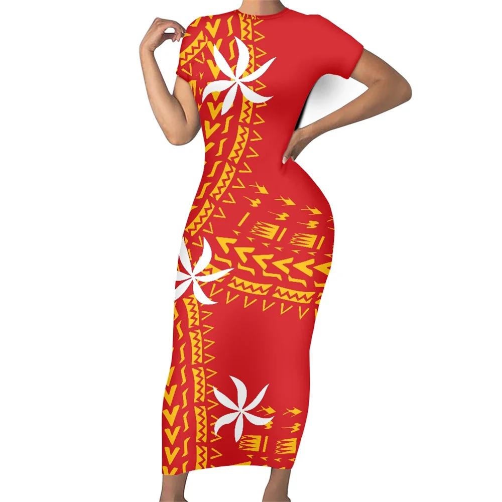 

Custom Polynesian Tribal Tahiti Tiare Long Dresses Plus Size bodycon Women Dresses Women pacific islander short sleeves Dress