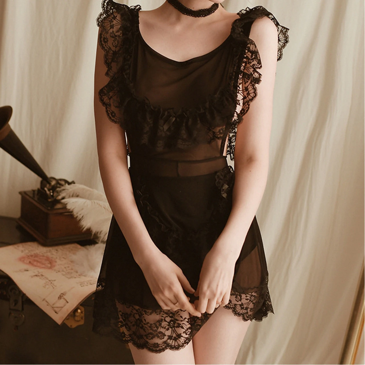 

sell like hot cakes Sexy lingerie transparent sexy fashion lace dress woman sexy nightdress, Photo