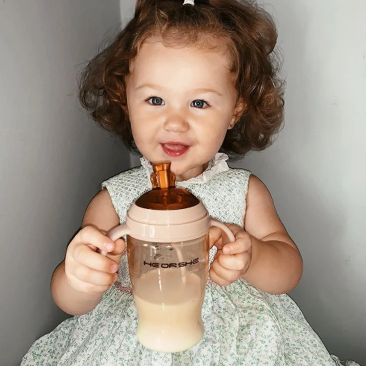 

HEORSHE free sample wholesale food grade 180ML silicone baby sippy cup, Pink / blue