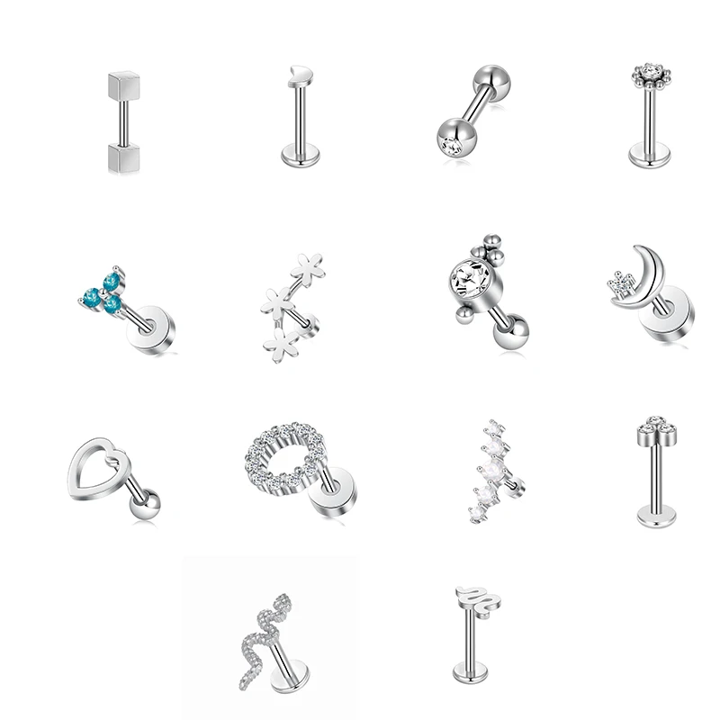 

ZF 14 Styles 316L Stainless Steel Earring stud Cubic Zircon Piercing Charm Factory Piercings Lip Body Piercing Earrings jewelry