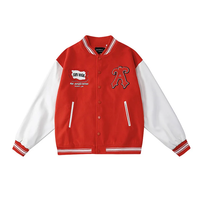 

Custom Logo Street Green Red Cotton Loose Vintage Letterman Varsity Man Flight Bomber Baseball Jacket