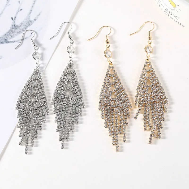 

Statement Punk Hip Hops Bling Cut Diamond Long Tassel Drop Earrings Rhinestone Crystal Tassel Earring