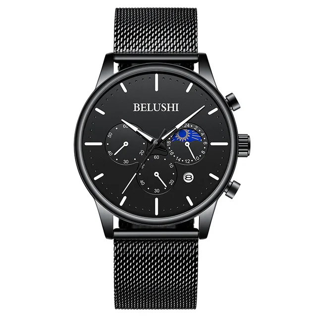 

2021 New uxury Mens Watches Fashion Sport Quartz Watch Men Casual Steel Mesh Waterproof Chronograph Relogio Masculino, Multi colors