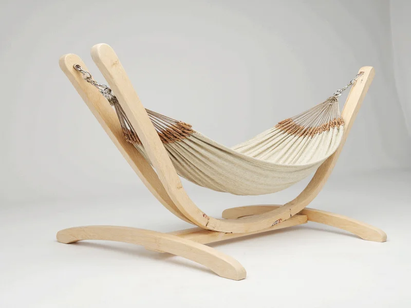 Completed A-frame hammock stand with diagonal bracing details