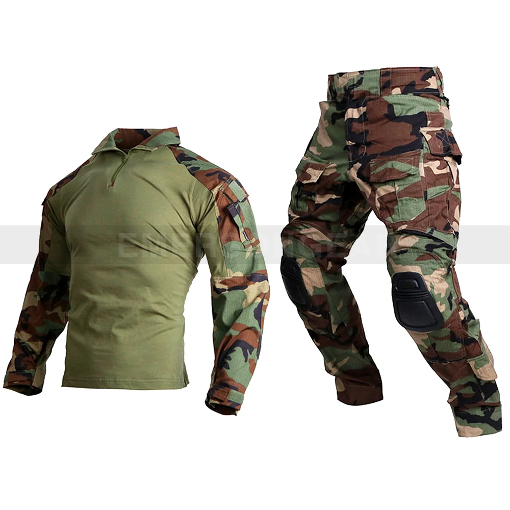 

Emersongear Tactical Combat Shirt Pants Woodland Camouflage Uniform G3 Tactical Pants Uniforms With Knee Pads