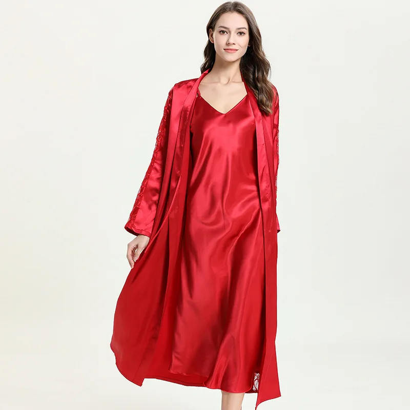 

Wholesale Ladies Satin Silk Pajamas Sling Dress Pajamas Two Pieces Sexy Pajamas Bathrobes 2 buyers