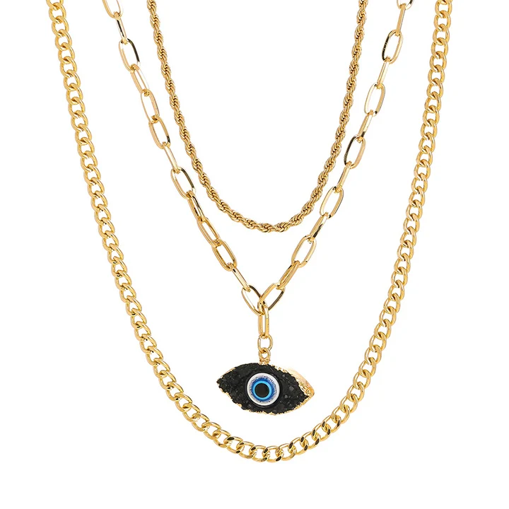 

New Arrival Hip Hop Necklace Multilayer Necklace Devil Eye Necklace Wholesale, Picture shows