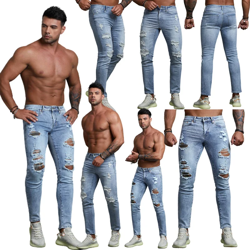 

2022 Jeans Hommes High Quality Casual Ripped Denim Skinny Distressed Men's Jeans