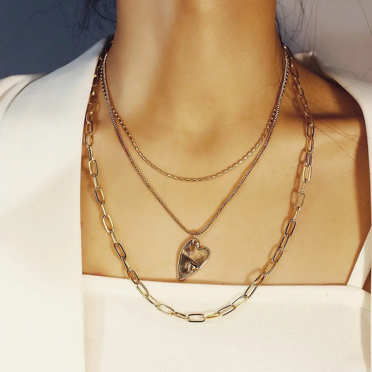 

2020 Latest Wholesale Fashion Women Jewelry Personalized Customized Heart Shape Pendant Layered Cuban Link Chain Necklace